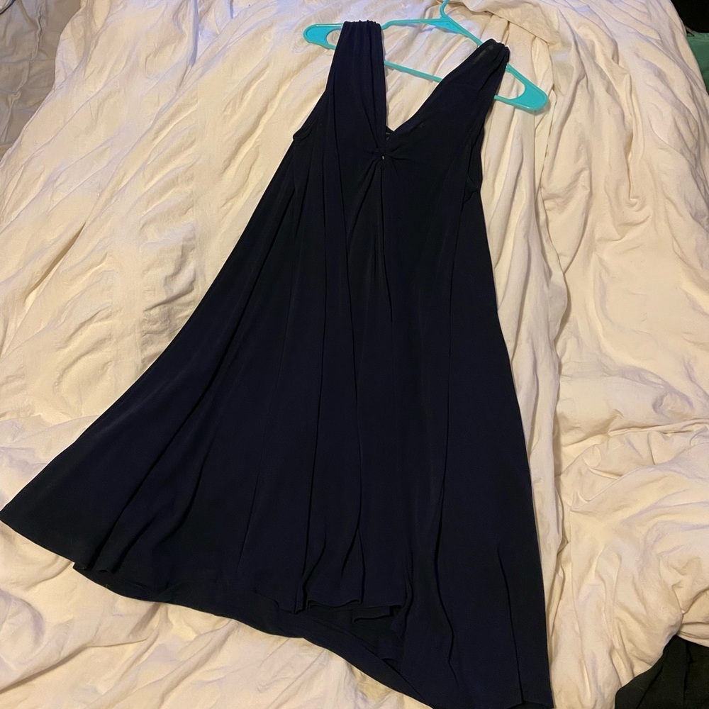 Women's Navy V-Neck Flared Dress